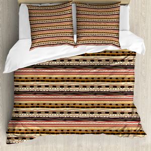 ABAKUHAUS Ethnisch Bettbezugs Set Für Doppelbetten, Afrika Horizontale Streif, Milbensicher Allergiker geeignet mit Kissenbezügen, Mehrfarbig
