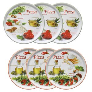 6er Set Pizzateller Napoli Green & Red Ø 32 cm Platte XL-Teller Porzellan