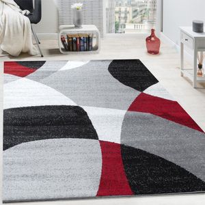 Designer Teppich Kurzflor Teppich Modern Abstrakte Halbkreise Muster In Rot Grau, Grösse:120x170 cm