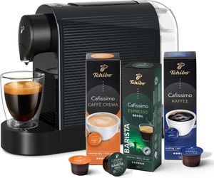 Tchibo Cafissimo „Pure plus“ Kaffeemaschine Kapselmaschine inkl. 30 Kapseln für Caffè Crema und Espresso, 0,8l, 1250 Watt, Schwarz