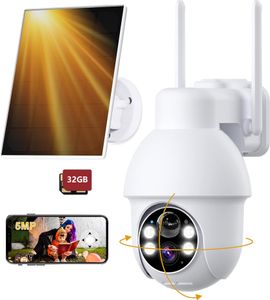 ieGeek Überwachungskamera Solar Kabellos 5MP, IP Kamera mit PTZ, WLAN Camera Outdoor mit Farbnachtsicht, PlR, Intelligente KI und Ton-Lichtalarm, 32GB