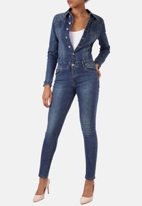 Damen Jeans Overall Jumpsuit Skinny Fit Hosenanzug Einteiler, Farben:Blau, Größe:38