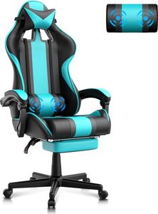 Krzesło do gier Ergonomiczny fotel do gier wyścigowych z podnóżkiem Krzesło komputerowe z zagłówkiem Krzesło do gier Krzesło PC Krzesło do gier Miami Blue
