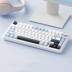 AULA F75 80 Tasten Tri-Mode Angepasste mechanische Gaming-Tastatur Hot-Swap-fähig RGB BT/2.4G/Type-C Kabelgebundene 75% Layout, Blau Halbmond-Schalter