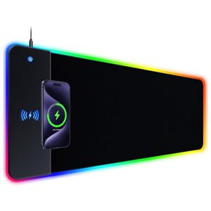 Mauspad Gaming Mauspad RGB Mousepad Induktive Ladestationen (800 x 300 mm, 10 W kabelloses Laden, 14 RGB-Beleuchtungsmodi),abwaschbar