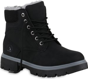 VAN HILL Damen Warm Gefütterte Worker Boots Stiefeletten Bequeme Schuhe 841423, Farbe: Schwarz, Größe: 39