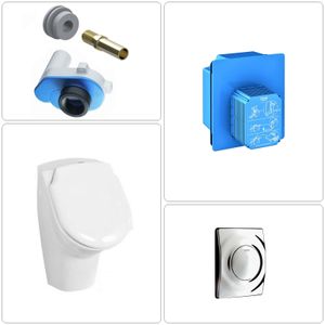 Urinalbecken mit Deckel und Grohe Zubehör Set in matt chrom