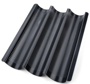 Baguette-Backblech für 3 Baguettes, Backform Für Baguette, Baguetteblech  aus Kohlenstoffstahl und Antihaftbeschichtung, Korrosions und Rostschutz