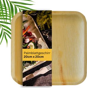 Palmblatt Teller 30 Stück - quadratisch 20 x 20 cm, Kompostierbares Palmblatt Geschirr - Robust