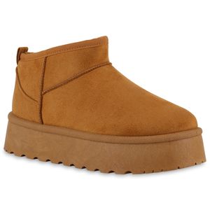 VAN HILL Damen Warm Gefütterte Plateau Boots Profil-Sohle Winter Schuhe 840622, Farbe: Hellbraun, Größe: 39