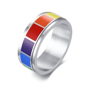 Drehring „Regenbogen“: Spinning Ring aus Edelstahl, Ringgrösse:62 (19.7 mm Ø)