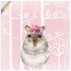 ARTland Wandbild, selbstklebend Hamster mit Blumen im pink Wald Größe: 70x70 cm