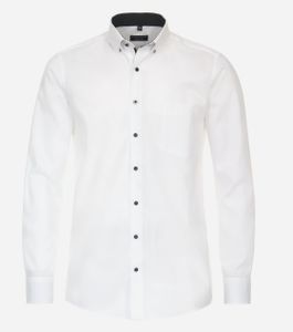 REDMOND City Herren Businesshemd Langarm Button-Down-Kragen Modern Fit Baumwolle Struktur Weiß Bügelfrei M