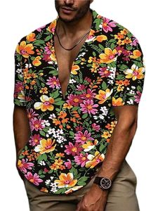Herren Strand Hemden Mode Kurzarm T-Shirt Hawaii Urlaub Lose Ethnischer Stil Weich Bluse Gelbrosa,Größe 2xl