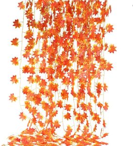 12 Stück Herbstgirlande Künstliche Herbst Girlande Herbstblätter Seide Ahornblätter Herbstdeko Girlande Hängepflanze für Zuhause Küche Kamin Treppen Wand Draußen Fenster Deko