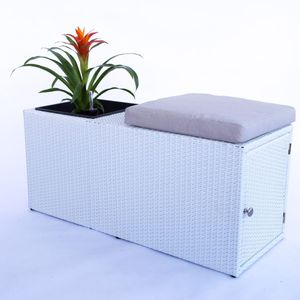 Garten-Sitzbank aus Polyrattan weiß 100x40x45cm mit Pflanzeinsatz