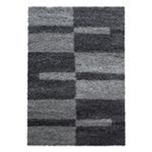 Designer Hochflor Teppich Karo Design Langflor Shaggy Teppich Wohnzimmerteppich, Grau, 60 x 110 cm, Rechteckig