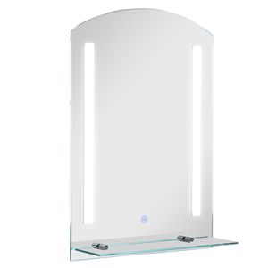 HOMCOM Koupelnové zrcadlo s poličkou Zrcadlo s LED světlem Koupelnové zrcadlo Zrcadlo na stěnu 15W WC zrcadlo Vodotěsné 50 x 15,5 x 70 cm