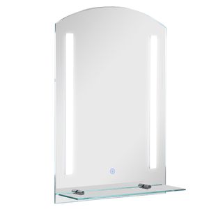 HOMCOM Lustro łazienkowe z półką Lustro z oświetleniem LED Lustro łazienkowe Lustro ścienne 15W Lustro WC Wodoodporne 50 x 15,5 x 70 cm