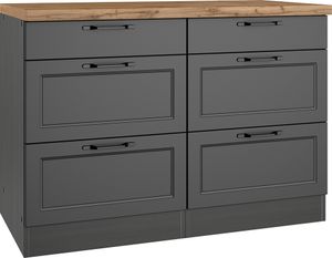 Unterschrank mit Schubladen 120 cm in grau, Arbeitsplatte Eiche, MONTERREY-03