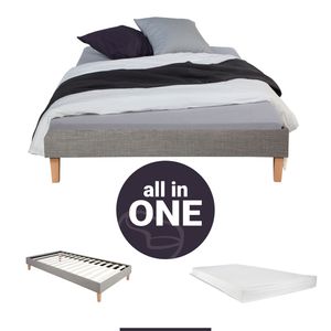 Homestyle4u 2284, Polsterbett mit Matratze 90x200 Lattenrost Einzelbett Stoffbett Bettgestell Bett Grau