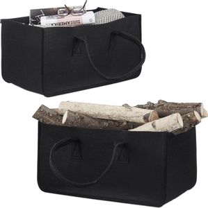 relaxdays 2 x Kaminholztasche aus Filz schwarz