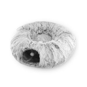 2v1 kočičí pelíšek kočičí tunelový pelíšek kočičí hračka kočičí polštář zimní teplý plyšový pelíšek | skládací | odnímatelný | protiskluzový, průměr: 84 cm, výška: 25 cm, šedá barva