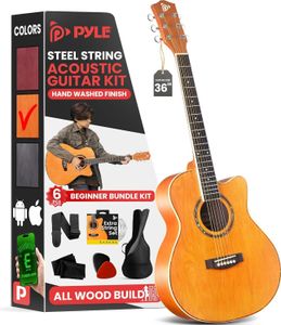 Pyle Akustik Gitarre – Guitar with Strings Acoustic, Akustikgitarren, Gitarre für Erwachsene & Kinder Größe 3/4, Westerngitarren mit Stimmgerät