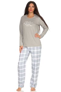 Damen Flanell Schlafanzug langarm Pyjama - Top Single Jersey, Hose Flanell - 202 201 10 602