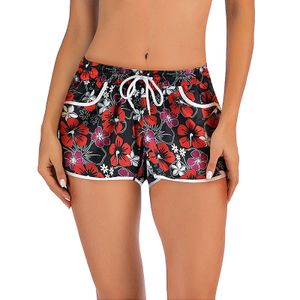 Damen Badeshorts Blumenschwimmen Surf Beach Shorts Elastic Waist Hot Pants Yoga Kleidung,Farbe:Rot,Menge:S