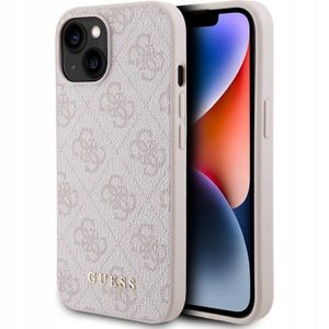 Guess Apple iPhone 15 Schutzhülle Case Hülle 4G Metal Gold Logo Pink