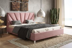 GRAINGOLD Samtbett 120x200 Fuzi - Doppelbett mit Lattenrost - Skandinavischer Stil, Holzfüße - Rosa