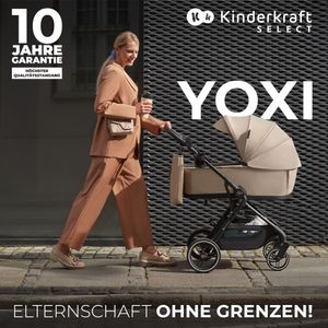 Kinderkraft YOXI wózek 2w1 do 27 kg - gondola i nosidełko - lekki - koła odporne na przebicie - TRAVEL SYSTEM - beżowy