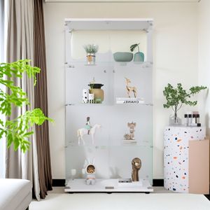 UnboxG Glasvitrine Standvitrine in Weiß, 31,7“x14,3”x67,7" Modern Glas Holz Vitrine Sammlervitrine Vitrinenschrank mit 4 Böden aus ESG für Sammlerstücke Bücher Wein, für Büro Wohnzimmer Küche