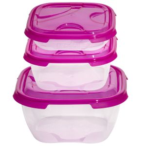 3er Packung Frischhaltedose Aufbewahrungsbehälter aus transparentem Kunststoff mit Deckel für Lebensmittel pink