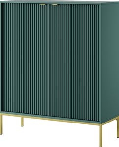 DomoHome Komoda z wysokim ożebrowaniem NOVA - 2 drzwi Wysoka komoda ze złotymi uchwytami Kolor: Lablador Glamour Wysoka komoda na złotych nóżkach 125x104x39cm - Elegancki mebel do salonu
