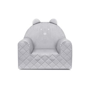 GUGUPLANET Teddybär-Sessel für Kinderzimmer, Leicht, Waschbarer Samtbezug, EU-Hergestellt, Baby-geeignet ab 9 Monate, Sicher & Komfortabel, Hellgrau