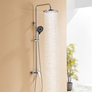 Auralum Regendusche Duschsystem Regenduschset Klassisches Chrom inkl. Kopfbrause Handbrause Höhenverstellbar Duschset für Bad