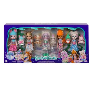 Enchantimals Puppen und Tierfreunde, 5er-Pack, mit Felicity Fox, Bevy Bunny, Rainey Reindeer und mehr