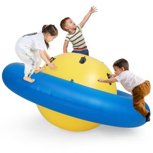 COSTWAY Aufblasbare Kinderwippe, 223 cm große zum Rollen, Neigen, Klettern & Hüpfen, Outdoor-Wippe für Kinder ab 5 Jahren (Gelb + Blau)