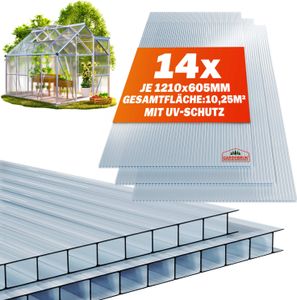 GARDEBRUK® 14x Doppelstegplatten 4mm Zuschneidbar 121x60,5cm Polycarbonat 10,3m² UV-beständig Klar Hohlkammerplatten Gewächshaus Platten Stegplatten