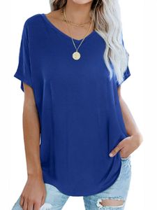 Damen T-Shirts Casual Tshirts Tunika Bluse Bohemian V-Ausschnitt Lässig Sommer Tops Blau,Größe 2XL
