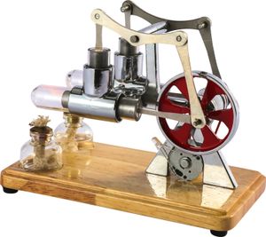 Stirlingov motor Kit Teplovzdušný motor Model Fyzikálny dvojmotorový generátor Model s LED svetlom Zotrvačník Dizajn Vedecký experiment Drevená základňa DIY Vzdelávacia hračka pre učiteľa Dospelí Deti Škola Kancelária Dekor