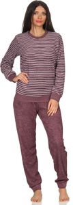 Wunderschöner Damen Frottee Pyjama mit Bündchen in Streifenoptik - 291 201 13 774 ; beere , 36