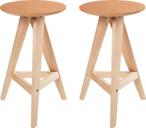 BELIANI Barhocker 2er Set Hellbraun Gummibaumholz Ohne Rückenlehne Retro Stil Tresenhocker Barstühle Küche Esszimmer