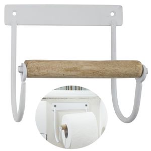 LS-LebenStil Vintage Toilettenpapierhalter Weiß 14cm Altum Metall Rollenhalter Holzrolle