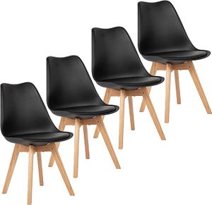 IPOTIUS 4ks jídelní židle Dubová noha Kuchyňské židle Retro design Čalouněná židle Kuchyňská židle s masivní dřevěnou skořepinou Židle k jídelnímu stolu, černá