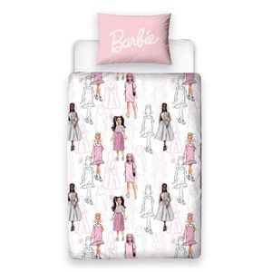 Barbie - Figuren - Bettwäsche-Set wendbar AG2998 (Einzelbett) (Pink/Weiß/Grau)