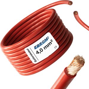 EBROM® - Batteriekabel Aderleitung ROT H07V-K 4 mm² - KFZ Batterie Kabel - 99,9 % OFC Kupfer - Meterware / Stück = Meter - in einer Länge geliefert - 4 mm2 - 4mm2