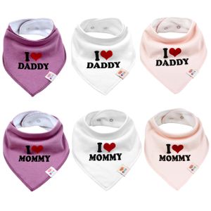 6 Stk. Baby I Love Mommy und Daddy Dreieckstücher Halstuch aus Baumwolle Spucktuch Lätzchen für Kleinkinder (Mädchen Set)